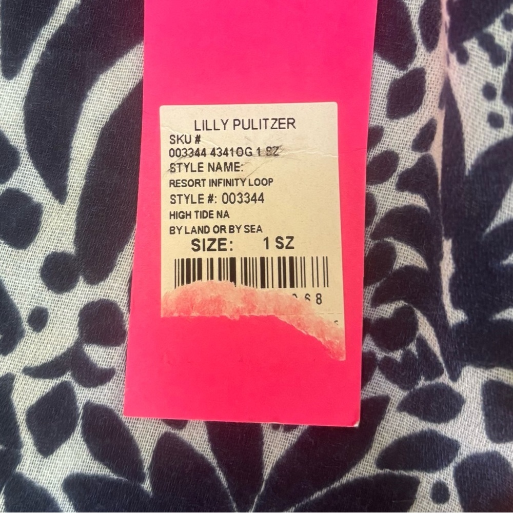 NWT Lilly Pulitzer Resort Infinity Loop Scarf High Tide Navy Pink Tassel - Picture 6 of 10